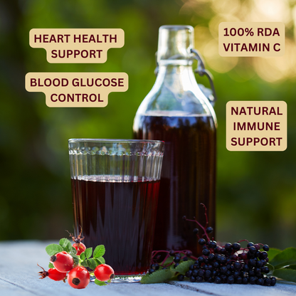 Immunity Boost Bundle - Ginger Shot (4X 420ml Bottles) and Elderberry Syrup (1x 500ml Bottle) | one Month Supply | Complete Support for Heart, Digestion, Immunity and Vitality